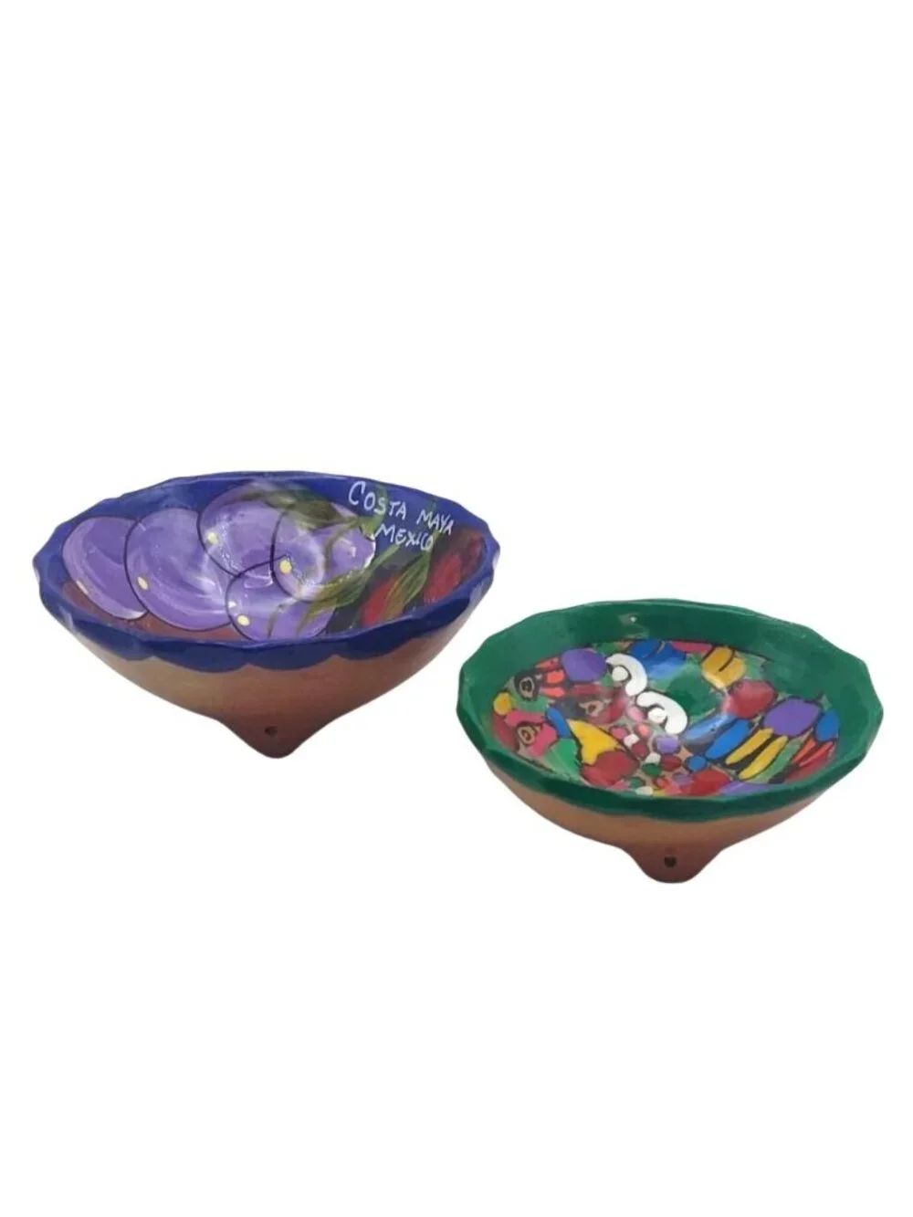 Talavera Pottery Salsa Bowls Set Of 2 Hand Painted Costa Maya Mexico Vintage